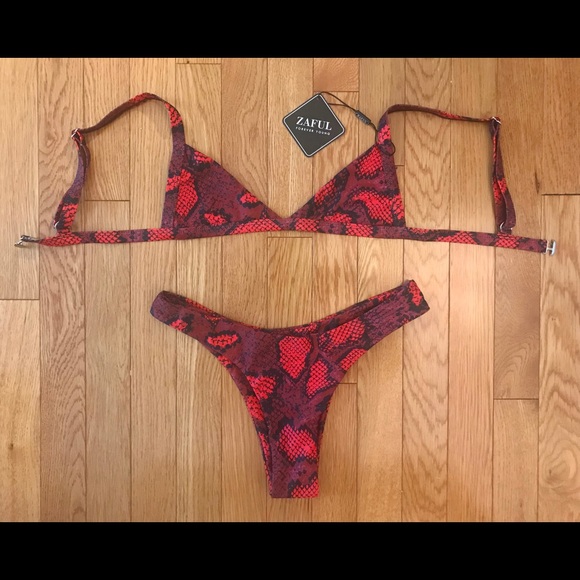 zaful red snakeskin bikini